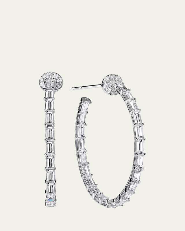 18K White Gold Baguette Diamond Hoop Earrings